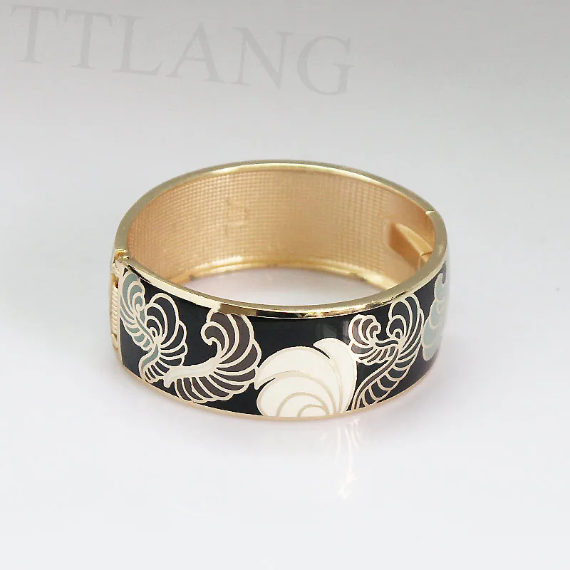 Черное перо Дизайн 2 5 см ширина Openable Браслет с эмалью ювелирное изделие 1