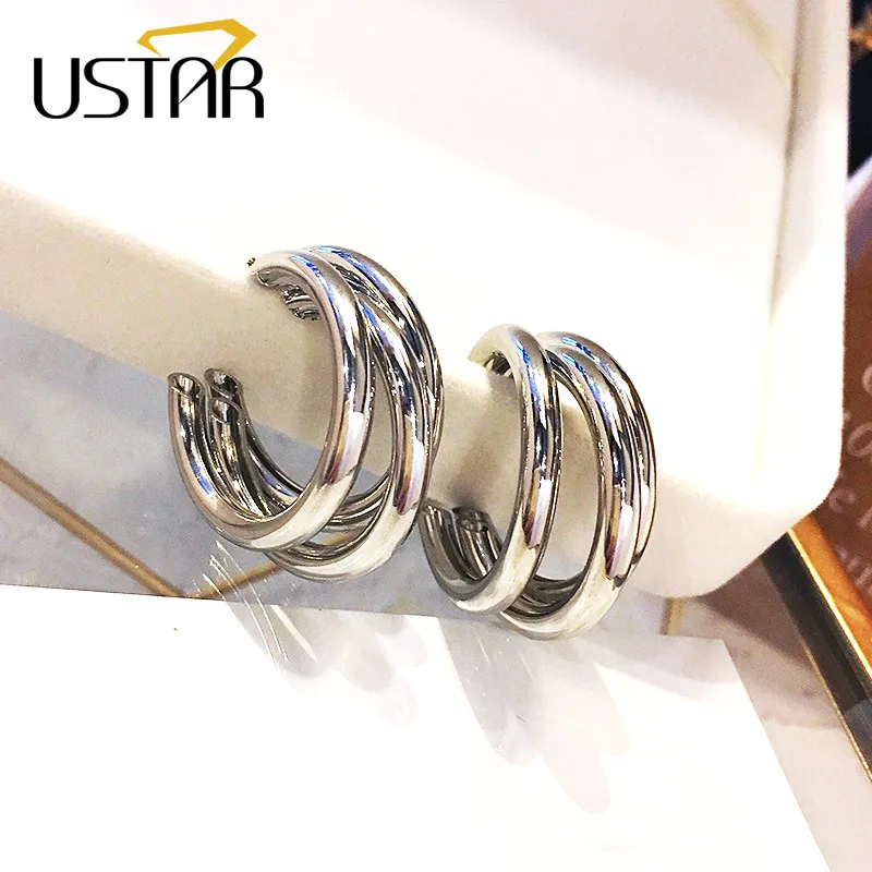 Silver USTAR новые полукруглые женские серьги-кольца золотого цвета, женские серьги, современная мода, ювелирные изделия, висячие серьги, подарки - Окраска металла: Silver
