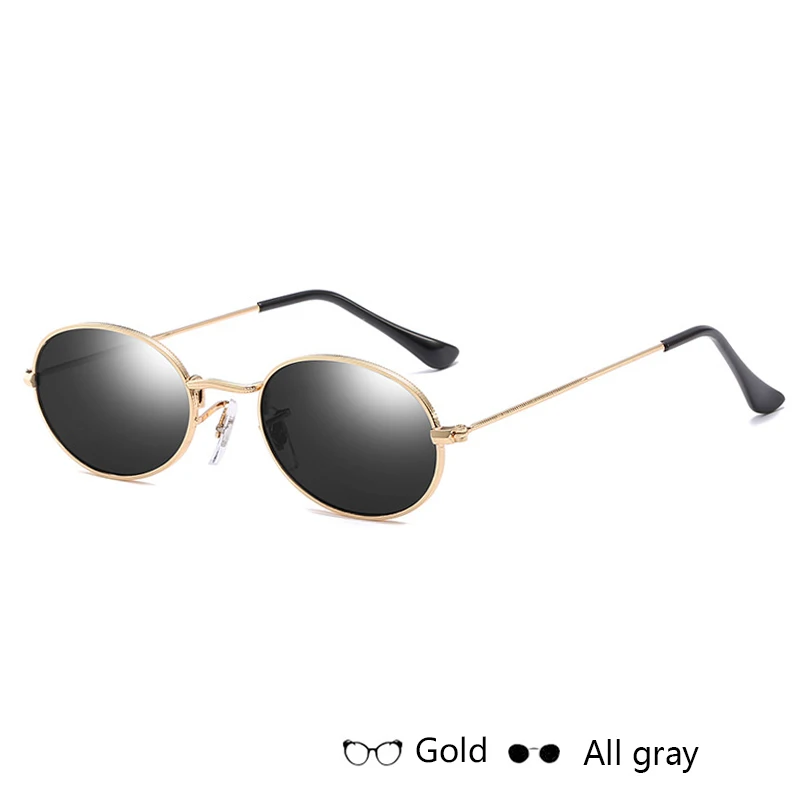Gold-All gray Женские Модные солнцезащитные очки, овальные брендовые солнцезащитные очки, роскошные солнцезащитные очки с металлической круглой оправой, черные солнцезащитные очки Oculos - Цвет линз: Gold-All gray