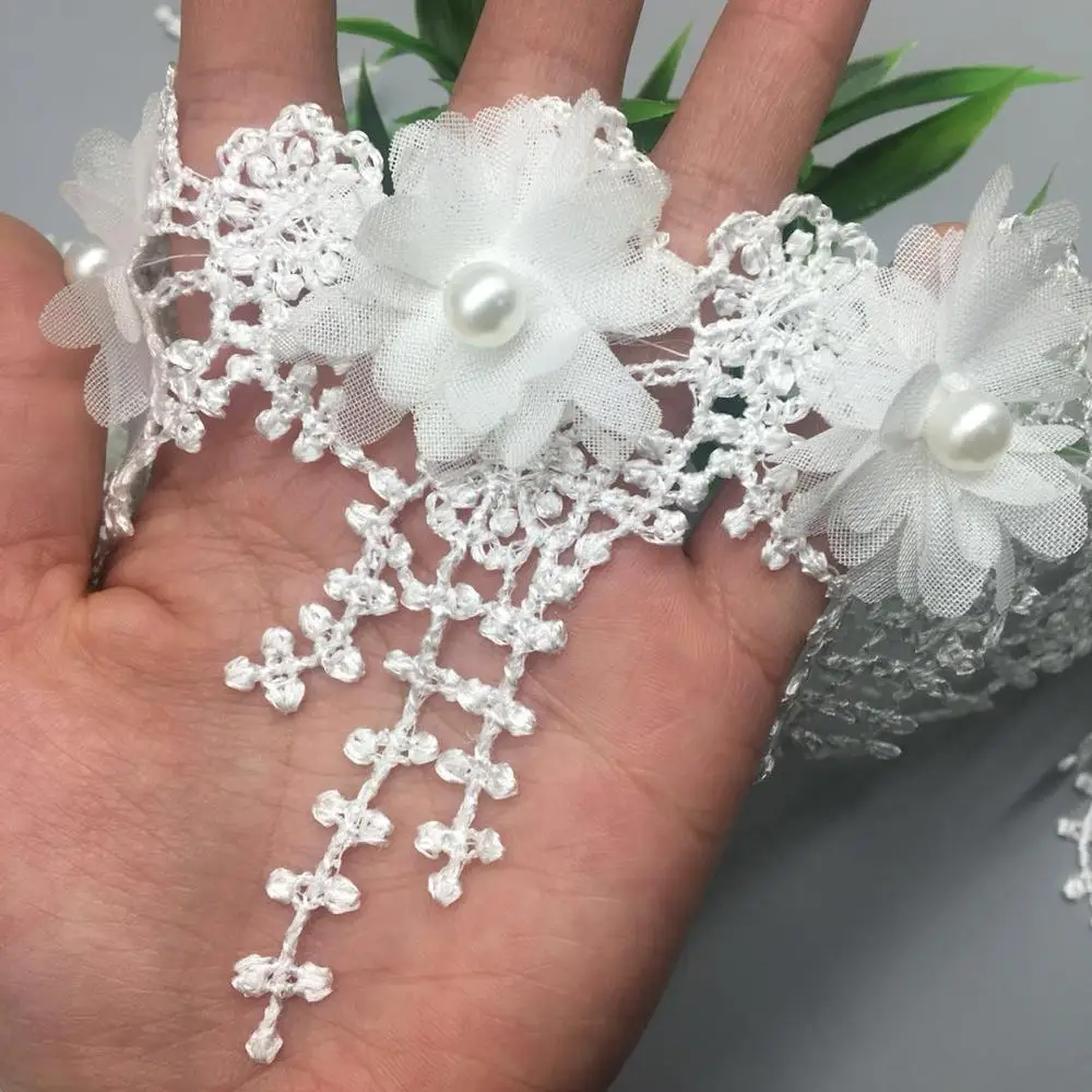 White 20 штук винтажная цветная Цветочная жемчужная кисточка кружевная отделка Лента ткань свадебное платье лента ручной работы DIY Аппликация Швейное Ремесло - Цвет: White