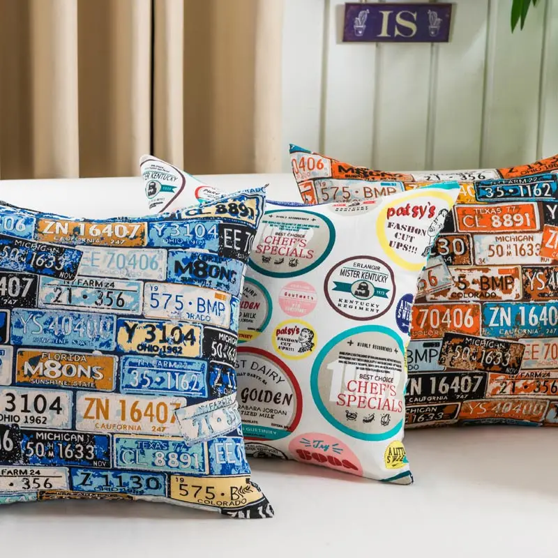 

FLC, License plate print Linen Cushion Cover Decorative Pillowcase Home Decor Sofa Throw Pillow Cover 45x45cm 30
