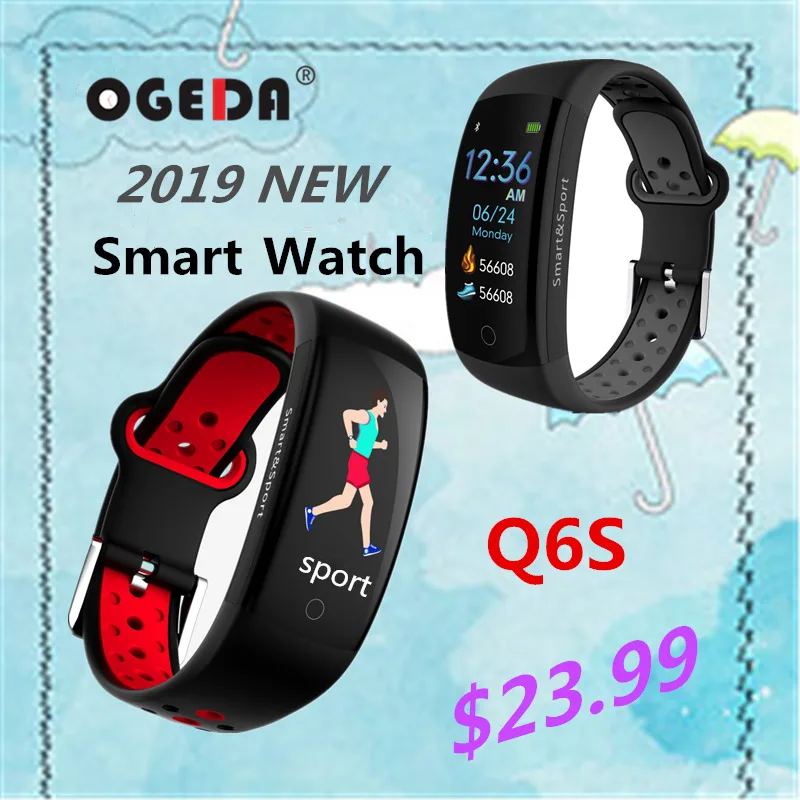 Мужские спортивные Смарт часы OGEDA Q6S 3D с динамическим UI пульсометром