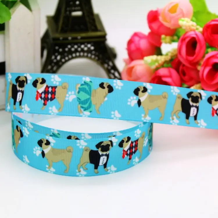 7/8 ''Бесплатная доставка кошачья мопса собака кость печатная корсажная лента