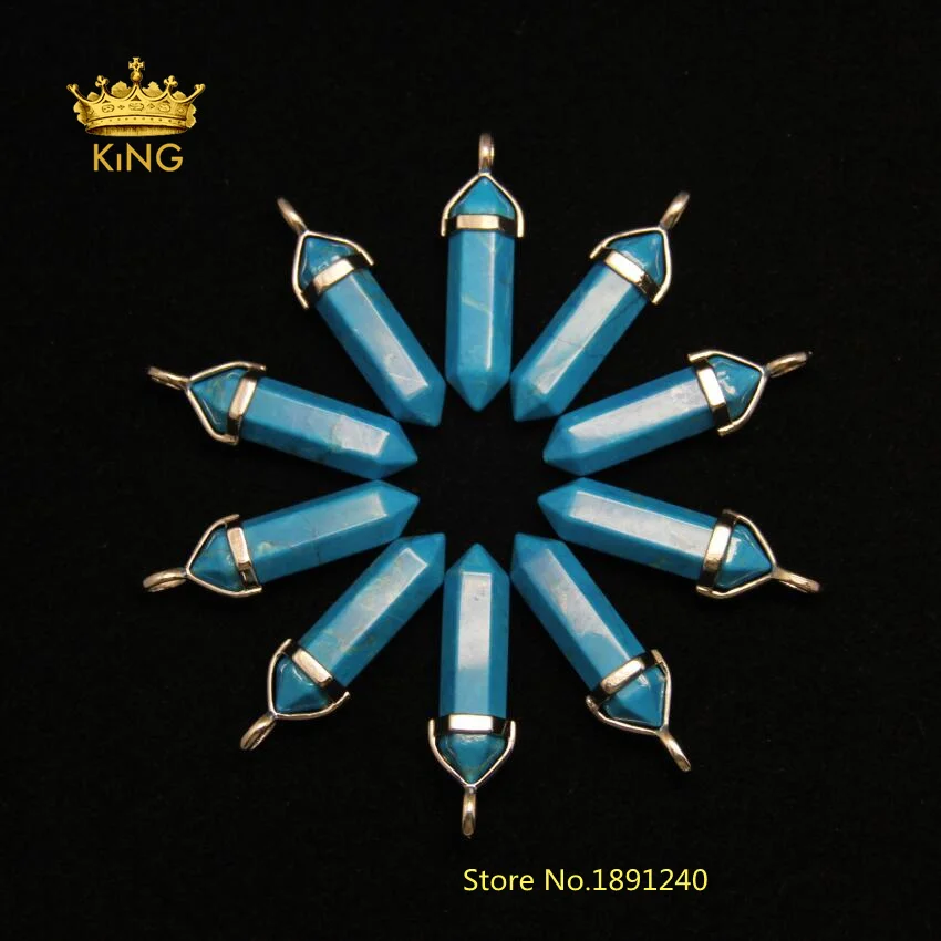 Подвеска с кулоном из циркония серебристыми краями синим Howlite шестигранным