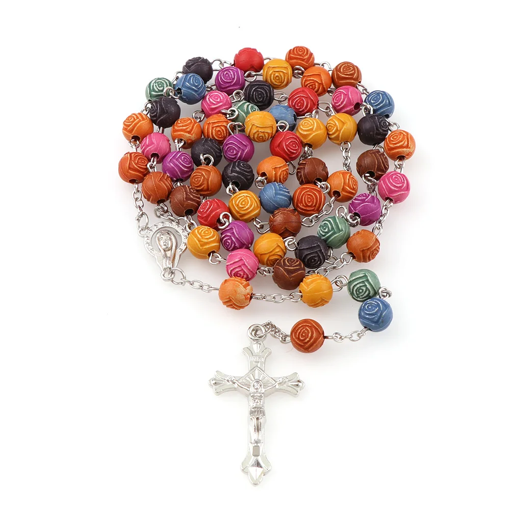 8 мм религиозная с камнями внутри цветная Роза ожерелье круглые молитвенные бусы