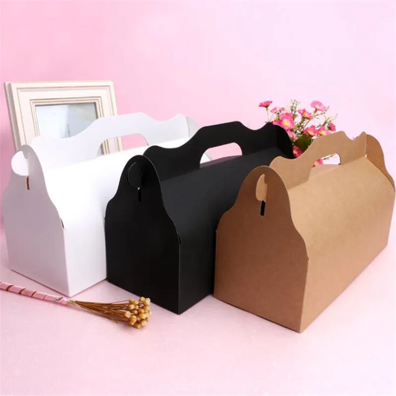 10 шт./лот коробка для торта из крафт бумаги коричневые коробки с ручкой свадебные