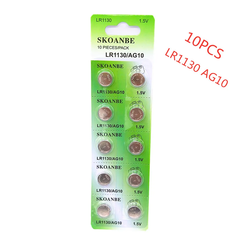 TBUOTZO зеленые новые батареи для часов 10 шт. 1,55 в L1131 AG10 LR54 LR1130 389 189 щелочные батареи кнопка ячейка монета