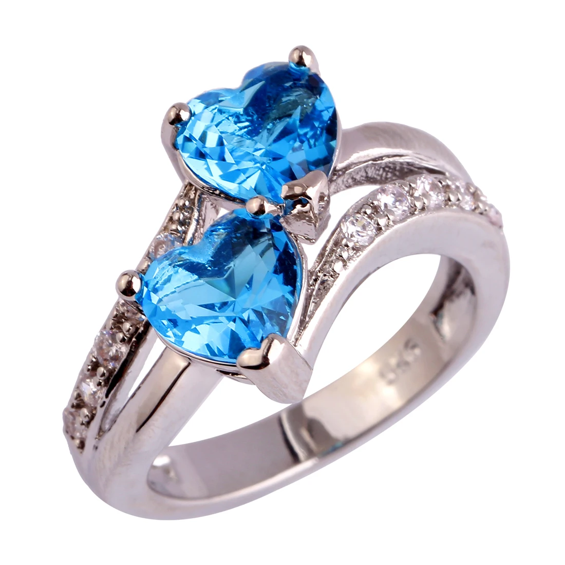 Lingmei Free shipping Women Blue Silver plated Ring Sz 6 7 8 9 10 11 12 Heart Jewelry Girl wholesale | Украшения и аксессуары