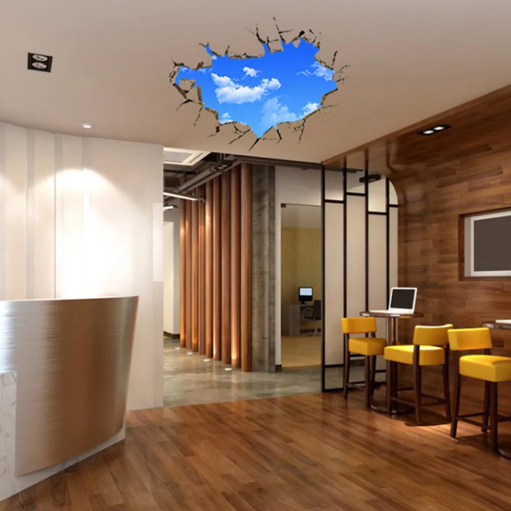 Наклейка на окно с отверстием s пейзаж голубое небо белое облако 3D стену