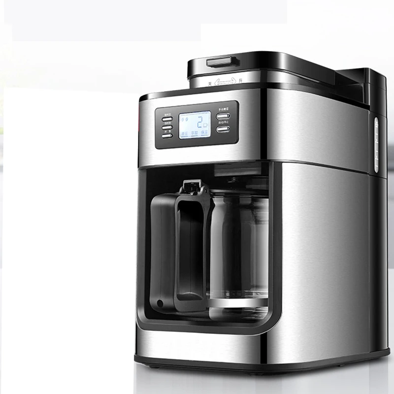 DMWD 1.2L кофемашина автоматическая Электрический Кофе машина американская Кофе автоматического приготовления Кофе мясорубку с горшок для офиса вечерние цифровой Дисплей 220 В кофемолка электрическая - Цвет: Silver 220V 1000W