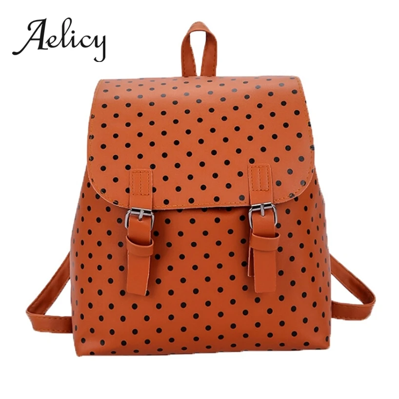Женский кожаный рюкзак Aelicy Черный дорожный в горошек школьная сумка для