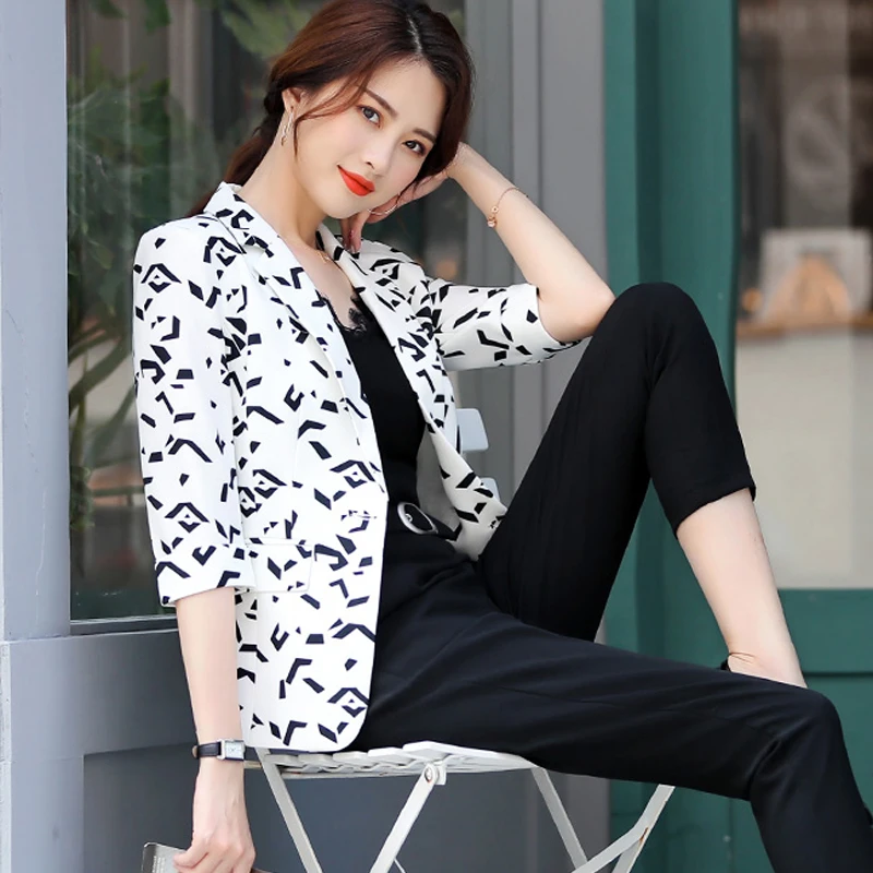 2019 Весна и лето новая мода Леопардовый принт тонкий женский костюм пуговица