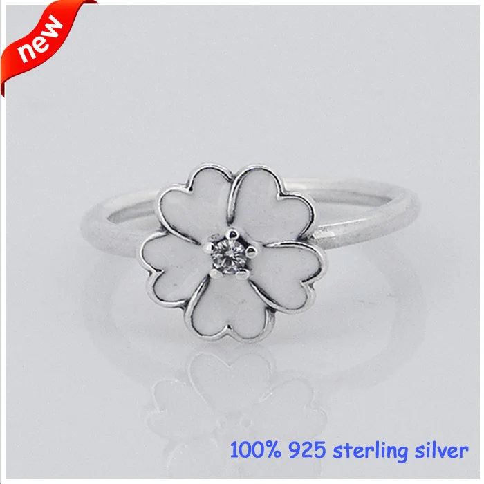 Примула серебро кольца с белой эмалью Новые 100% 925 пробы серебряные DIY ювелирные