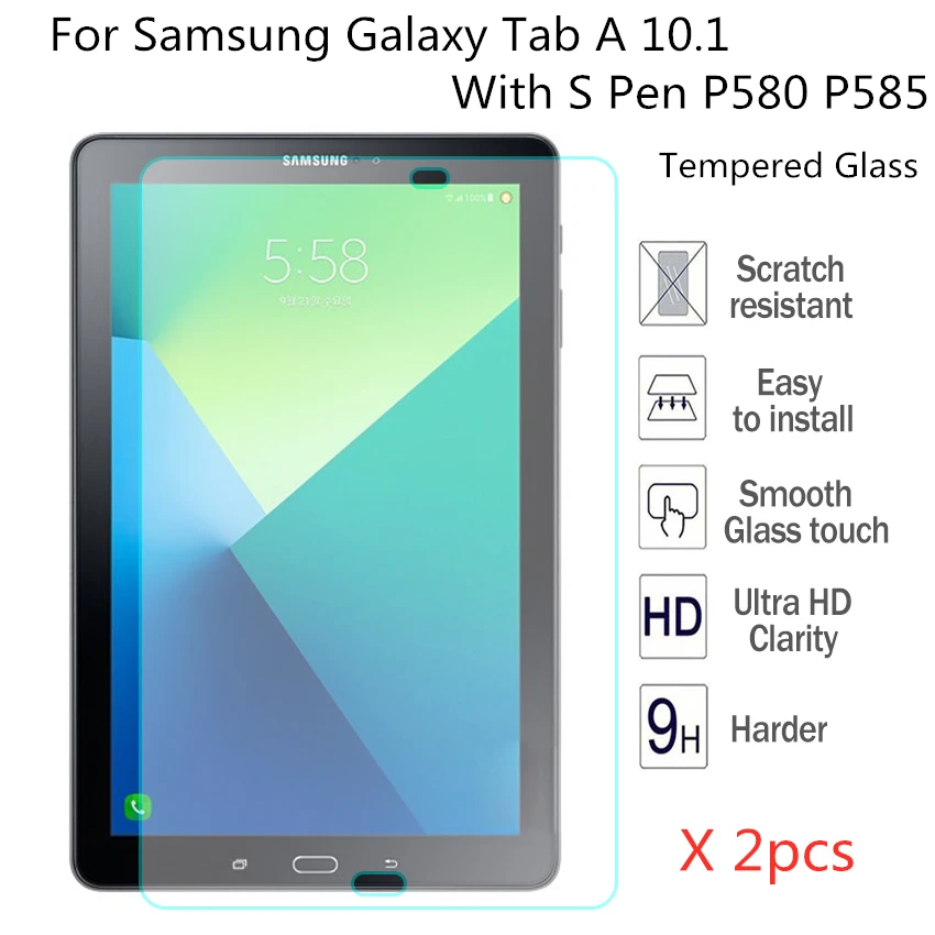 

2 шт. закаленное стекло для Samsung Galaxy Tab A 10,1 с S Pen P580 P585 Premium 0,3 мм 9H защита для экрана Защитная пленка