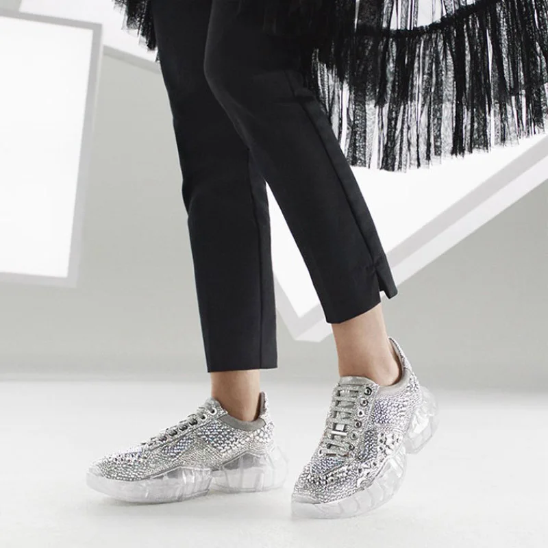 Повседневная женская обувь с кристаллами; zapato de mujer; белые кроссовки на платформе; шикарные chaussures femme; стразы из натуральной кожи; Прямая поставка