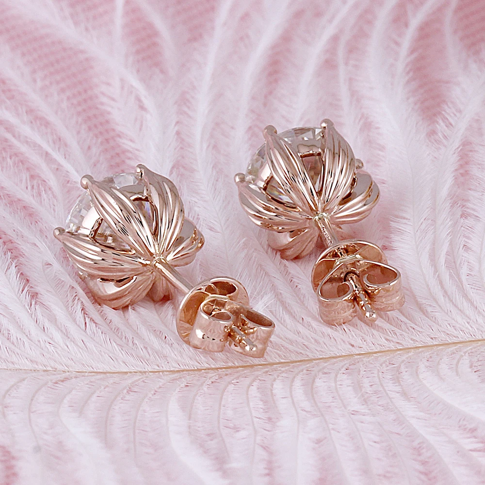 DovEggs 14K 585 розовое золото 2ctw 6 5 мм цвет GH Moissanite бриллиантовые серьги гвоздики для