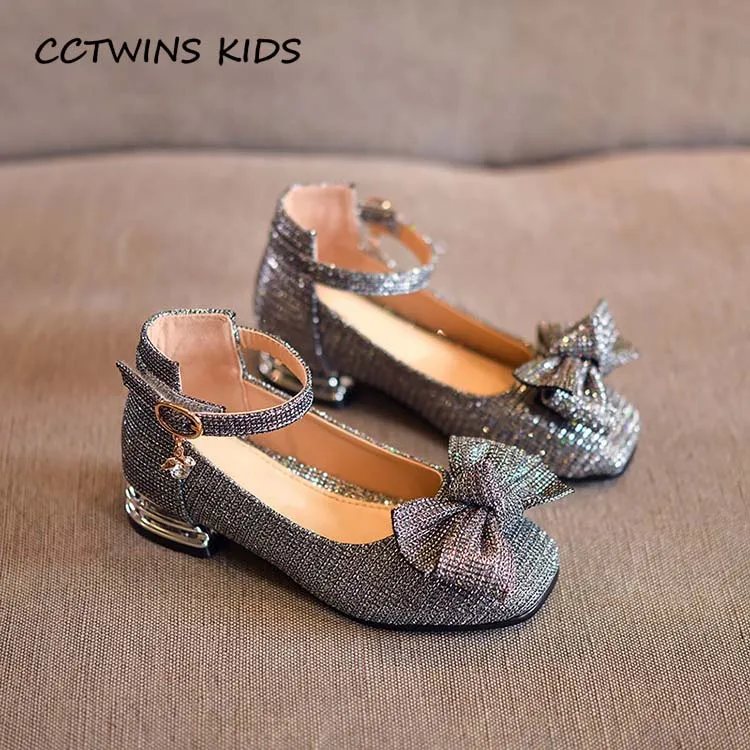 Серебристый CCTWINS KIDS/ г.; Осенняя модная обувь принцессы для маленьких девочек; Детские Вечерние туфли на каблуке с бабочкой; обувь Mary Jane из искусственной кожи для малышей; GH1729 - Цвет: Серебристый