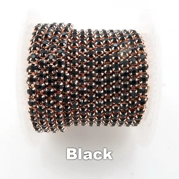 Black 5 ярдов/рулон прозрачный горный хрусталь цепь шампанское золото база коготь 2 мм 2,5 2,8 3 4 высокой плотности пришить клей на отделкой аксессуар - Цвет: Black