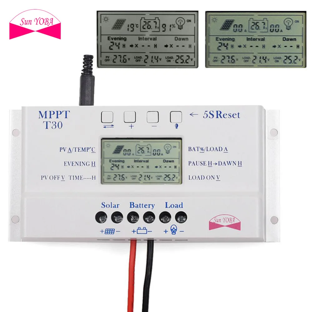 Регулятор солнечной панели LCD 30A 12 V/24 V MPPT Контроллер заряда и USB Три таймера A391 |