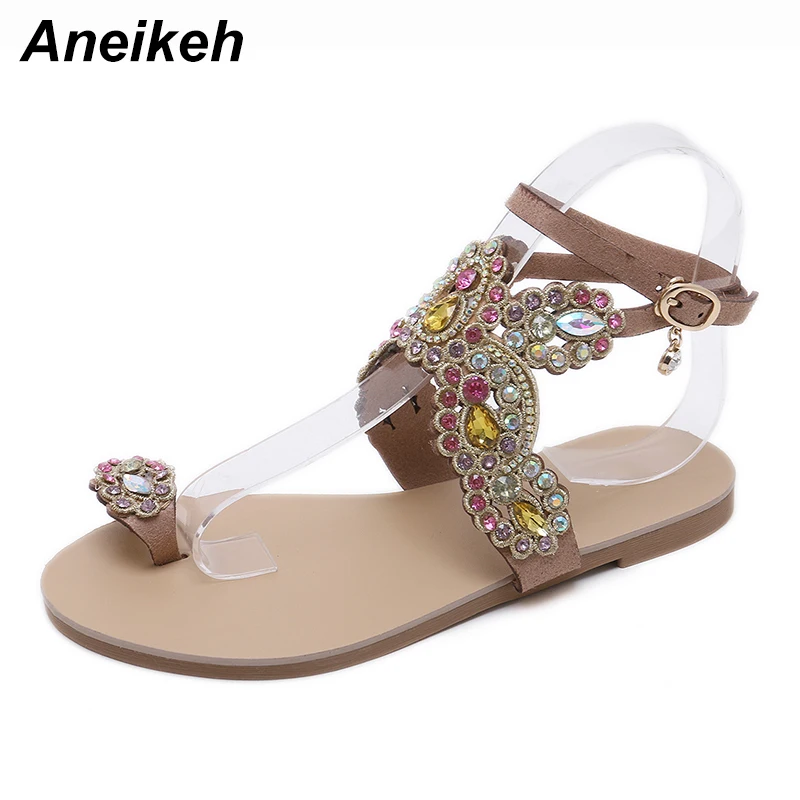 Женские сандалии с бабочками Aneikeh летние яркие кристаллами на плоской подошве