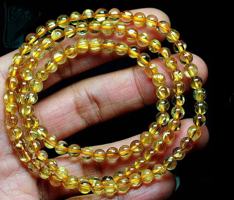 

free shipping Natural Brazil Golden Hair Rutile Quartz Stretch Clear Bead Bracelet AAA 6 mm