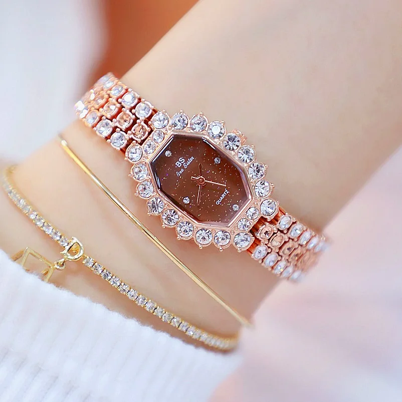 rose and coffee Новое поступление, роскошные женские кварцевые часы с бриллиантовым циферблатом, женские часы-браслет Zegarek Damski, нарядные часы - Цвет: rose and coffee