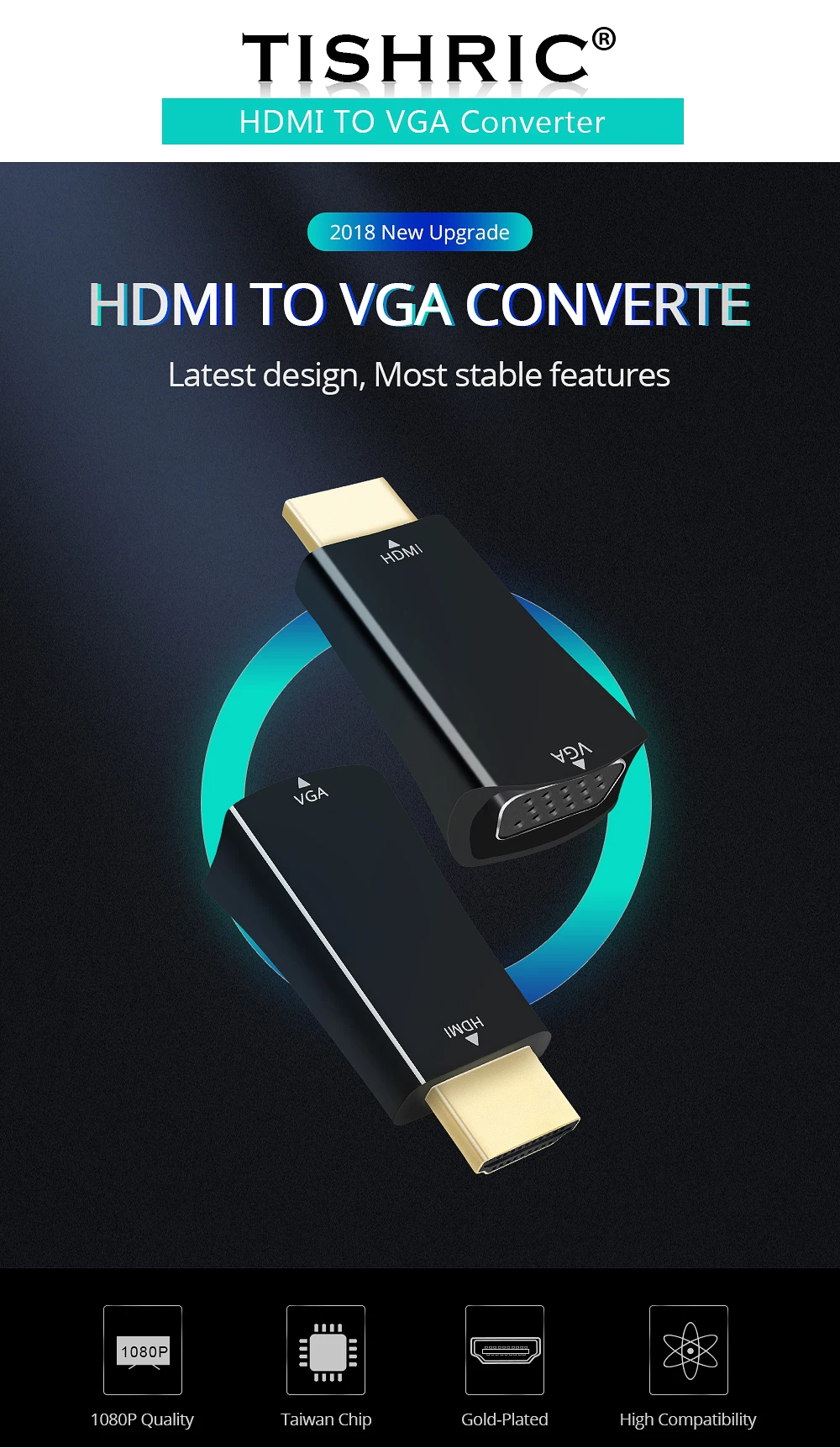 TISHRIC HDMI в VGA конвертер адаптер HDMI VGA HDMI мужчин и женщин 1080P монитор видео кабель для PS3 xbox 360 аналого-цифровой