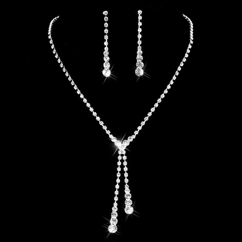 42J01 BLIJERY элегантные свадебные комплекты ювелирных изделий для невесты Bling, со стразами и кристаллами ожерелье+ серьги набор для женщин свадебные комплекты ювелирных изделий - Metal color: 42J01