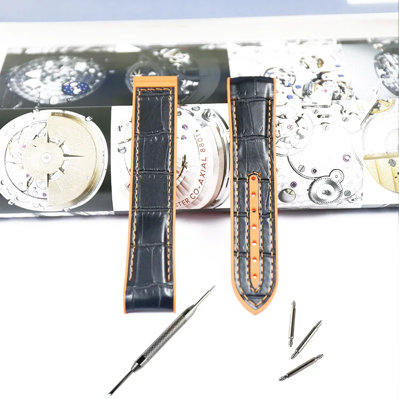 Orange black surface 20mm22mmMen's резиновый ремешок аксессуары для часов Пряжка для Omega Seamaster Планета Океан кожаный ремешок женские спортивные часы - Цвет ремешка: Orange black surface