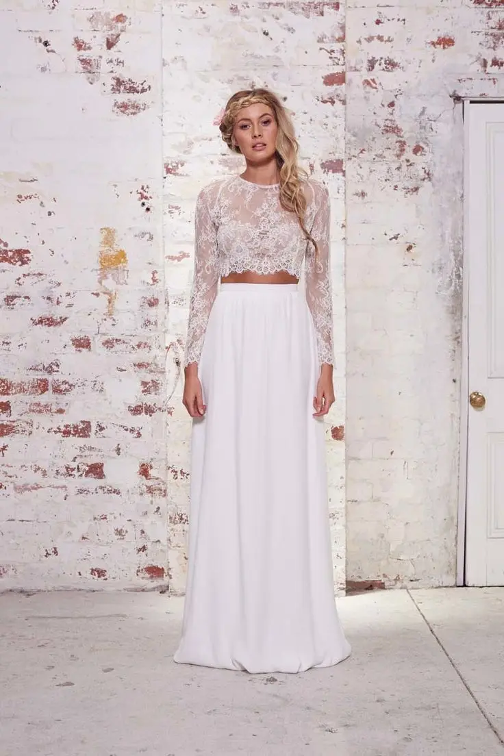 Белое Марочное Двух Частей Длинные Платья Выпускного Вечера 2017 Партии