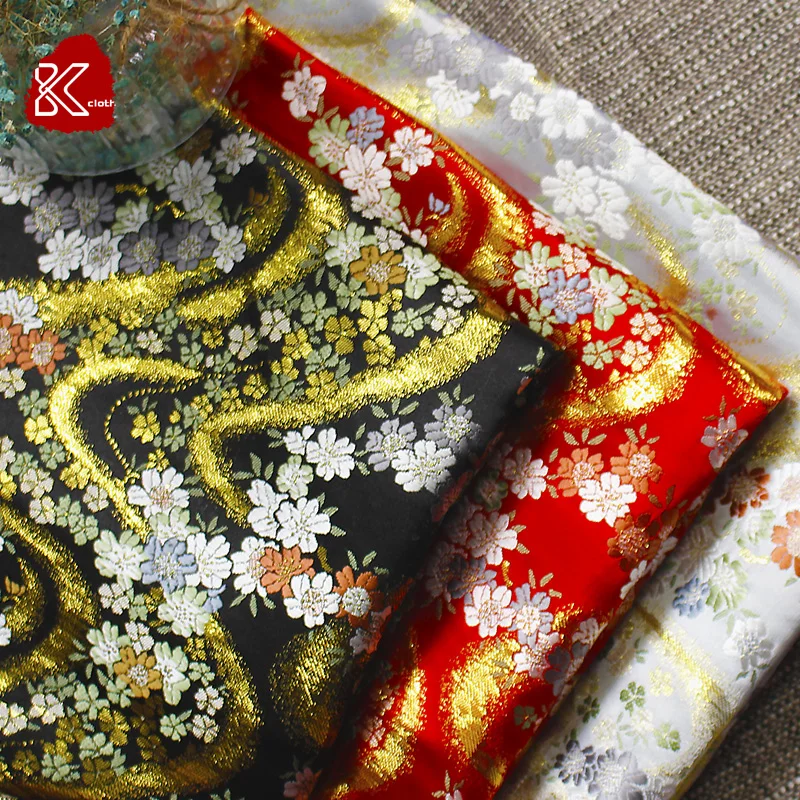 Китайская жаккардовая шелковая красная Золотая вишневая Цветущая атласная