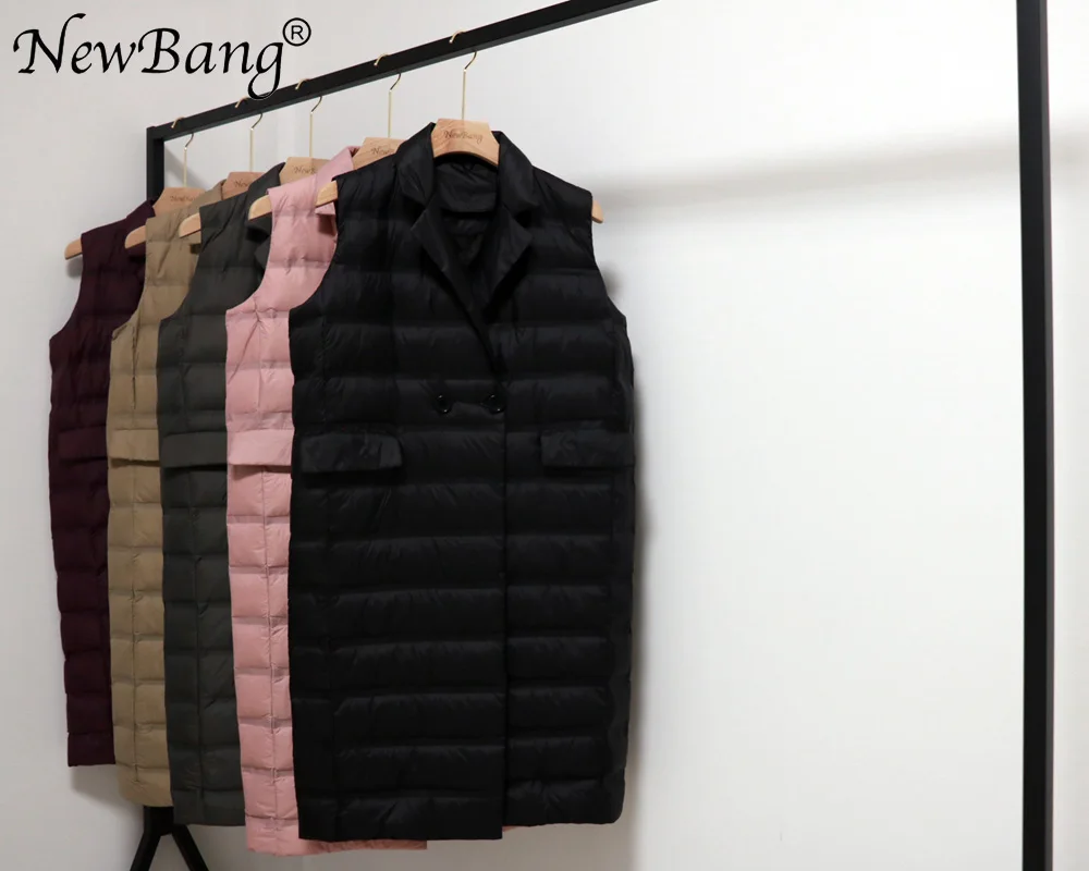 NewBang M L XL длинный жилет женский светильник пуховые жилеты отложной теплый открытый весна осень