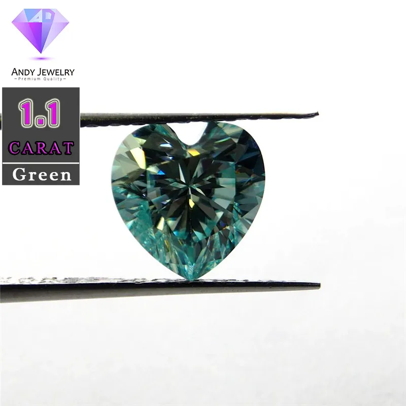 

7*7mm 1.1 Carat Green color Moissanite heart Brilliant cut Sic material similar to diamond