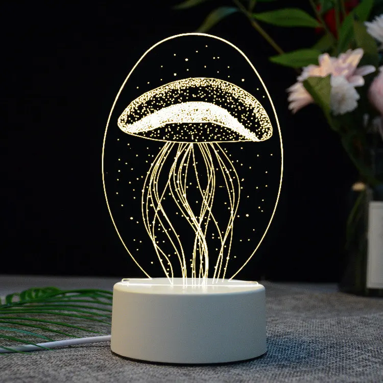 Jellyfish Светодиодный 3d-ночник статуя Будды гитара Медузы луна лампа Акриловая настольная лампа ребенок дети фонарь-ночник креативный подарок для дома - Испускаемый цвет: Jellyfish