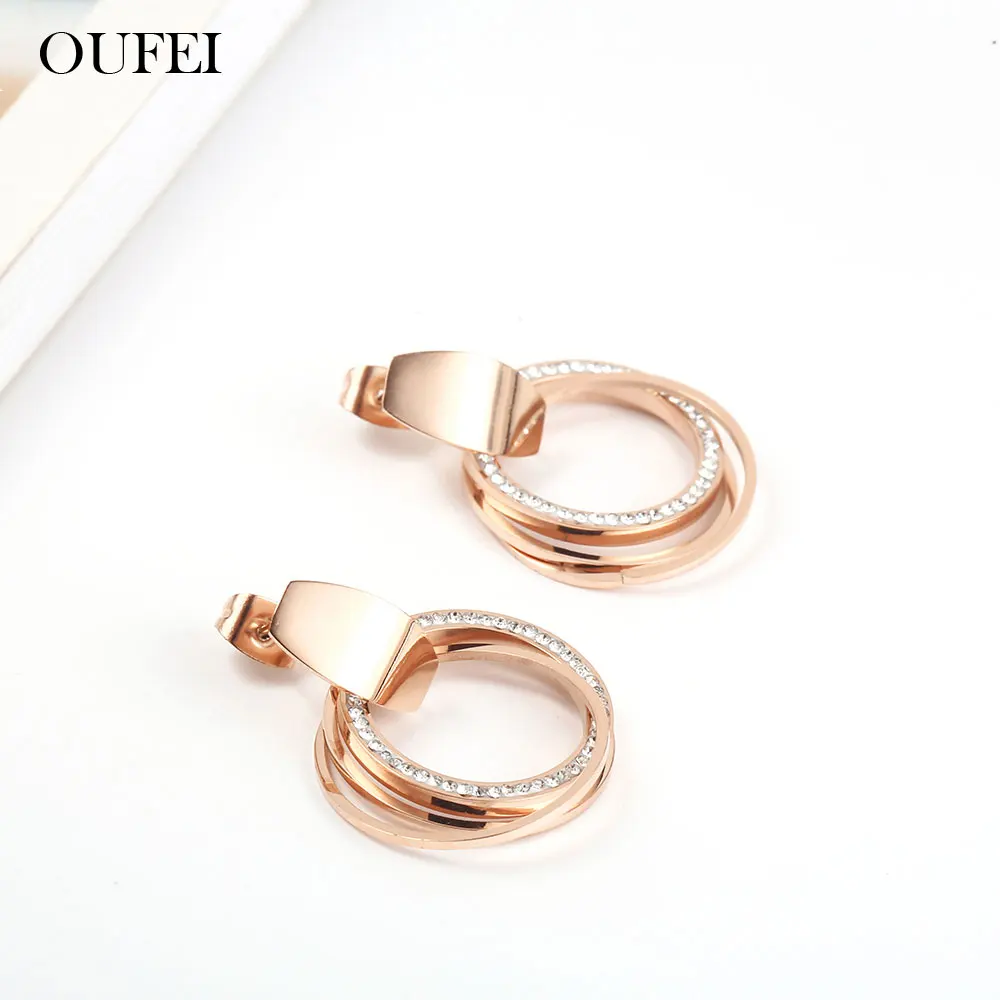 Серьги OUFEI из розового золота модные женские серьги нержавеющей стали 2019 Женские