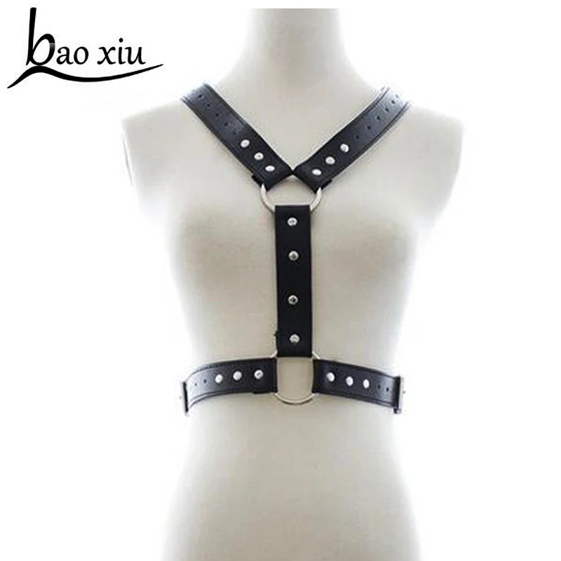 

Black Sexy Punk Stud Rivet Real Leather Harness, Halter Bra Frame Top Handmade Body Bondage Cage Belt Straps