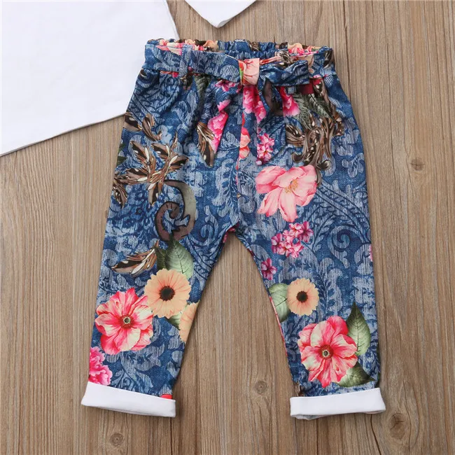 Комплект одежды для маленьких девочек из 2 предметов футболка белые топы штаны с