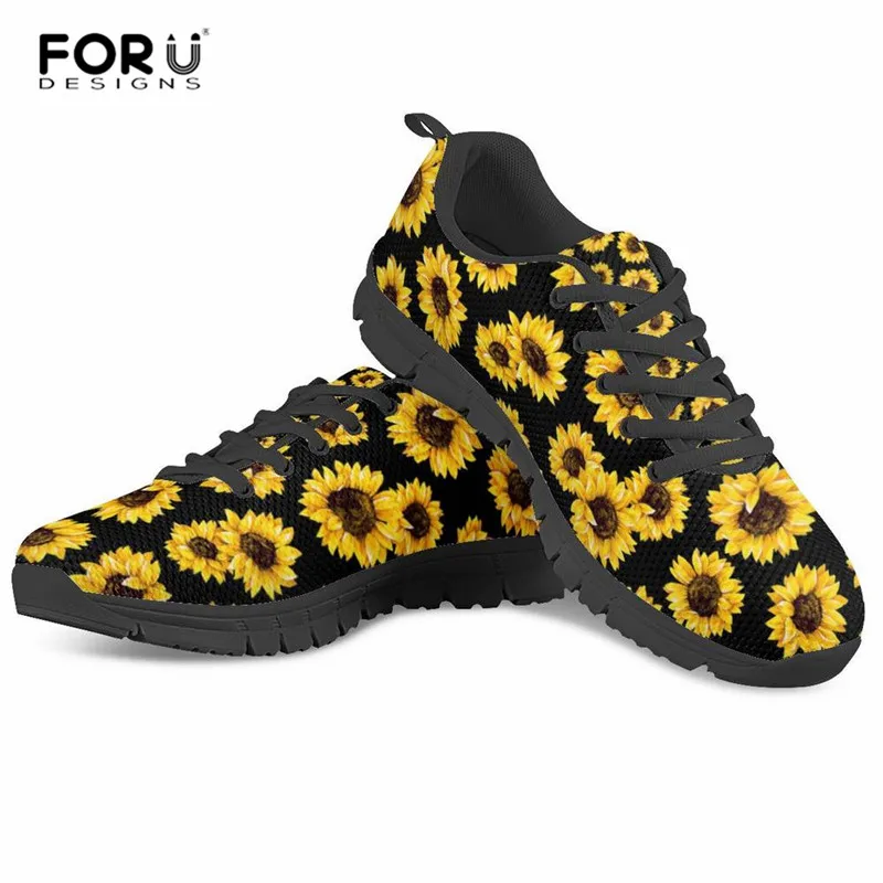 FORUDESIGNS/женские легкие кроссовки на плоской подошве с принтом подсолнуха; Повседневная Удобная дышащая обувь для девочек; весенняя обувь на шнуровке