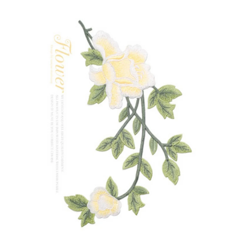 Yellow Flower Left Белая вышивка цветок ШИТЬЕ ПАТЧ красные цветы аппликации для одежды аппликация Большой патч, кружевная ткань для свадебных платьев - Цвет: Yellow Flower Left