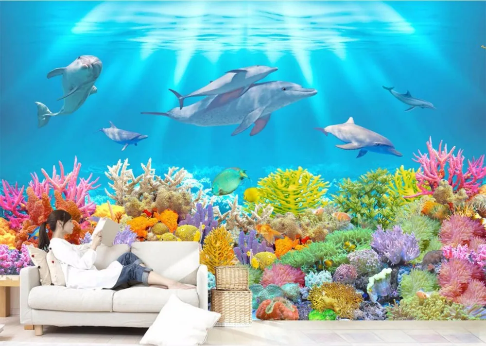 

3d wallpaper custom photo mural world dolphins coral 3d wall murals wallpaper for walls 3 d living room decoration painting