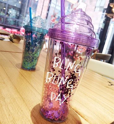 Креативная летняя чашка для молока и чая кружка прозрачный Bling Пластик чашка с трубочкой модные сок, кофе чашки подарок для детей