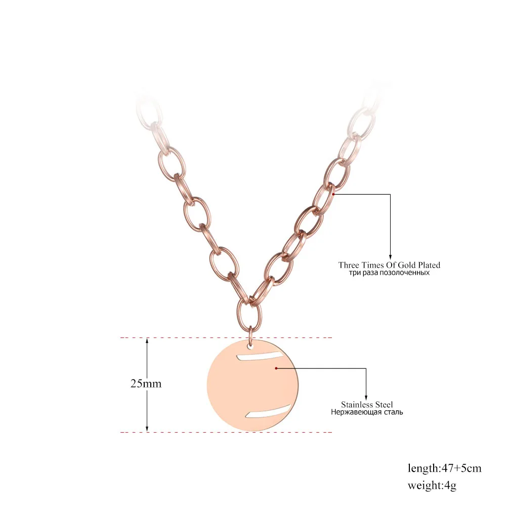 Lokaer Bohemia Titanium Steel Round Tag Pendant Necklaces Jewelry Rose Gold Chain& Link Beach Necklace For Women Girls N19095