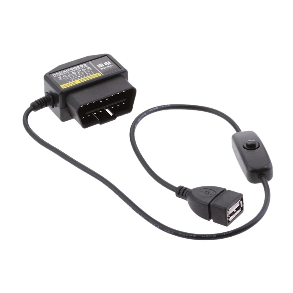 1 шт. 5 в OBD II USB кабель питания 16Pin OBD2 разъем автомобильное зарядное устройство для камеры телефона DVR gps черный 475 мм