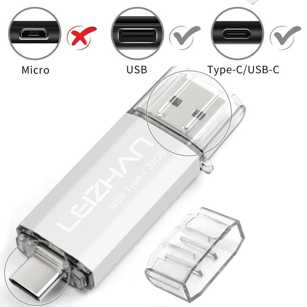 TYPE C-USB3.0-Sliver LEIZHAN 128 ГБ USB C флэш-накопитель для телефонов type-C, Google Chromebook Pixel, Nokia N1 Pendrive Tipo C фотостудия 64 ГБ 32 ГБ - Цвет: TYPE C-USB3.0-Sliver