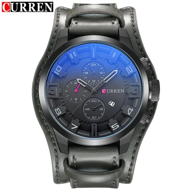 gray gray Curren Мужские s часы лучший бренд класса люкс коричневый кожаный ремешок Кварцевые часы мужские военные спортивные дропшиппинг часы Relogio Masculino - Цвет: gray gray