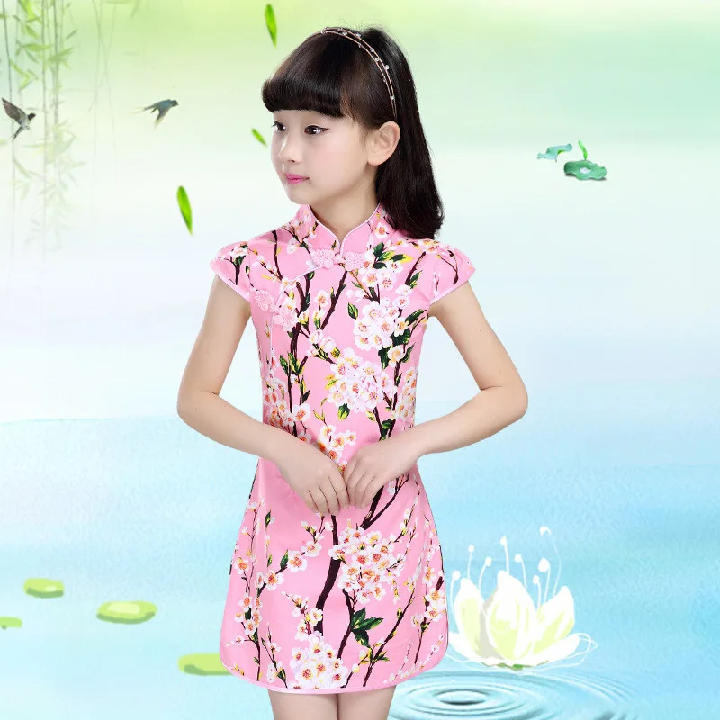 Style Nineteen Летнее китайское традиционное платье; винтажные платья для девочек с цветочным узором; Cheongsam; костюм для свадебной вечеринки; одежда для детей; От 3 до 14 лет - Цвет: Style Nineteen