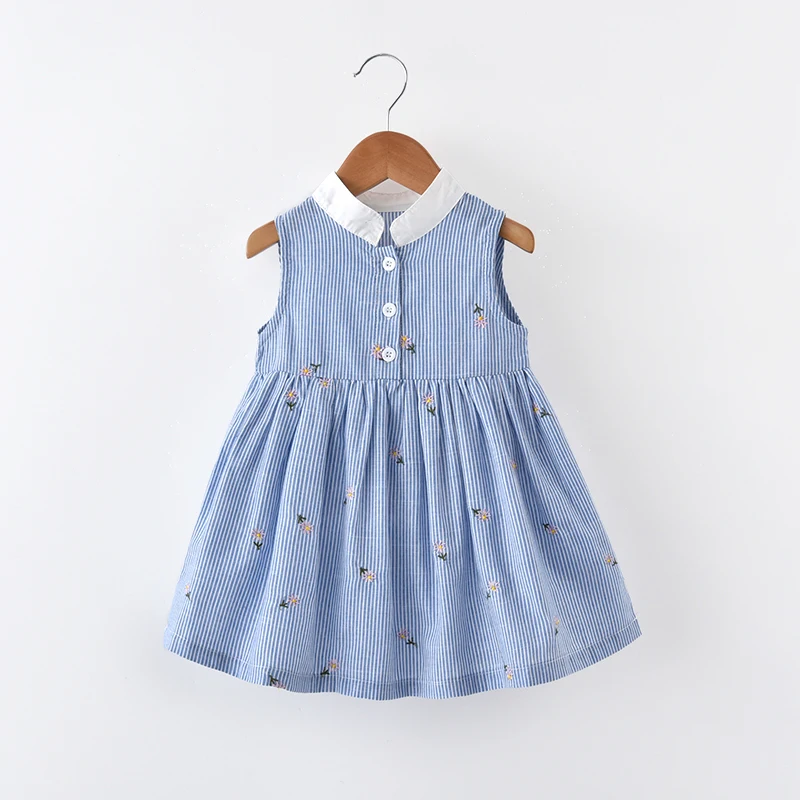 Платье для девочек платья в синюю полоску маленьких летнее платье европейском