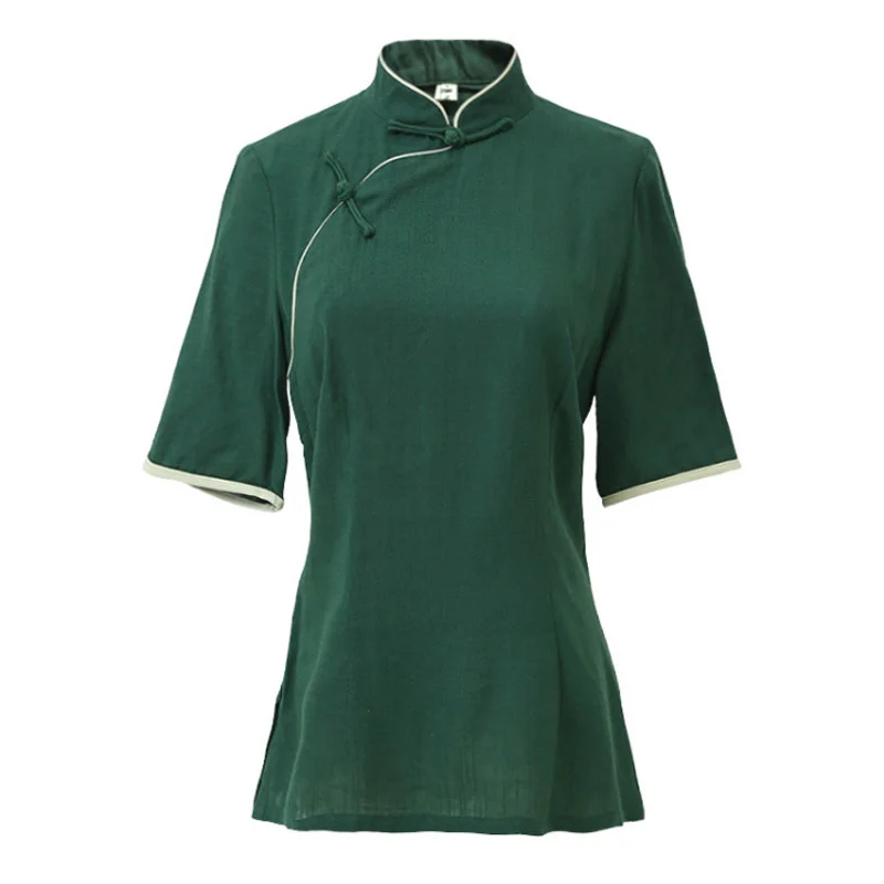 Женская рубашка с коротким рукавом DIDUQIPAO Повседневная из хлопка и льна лето