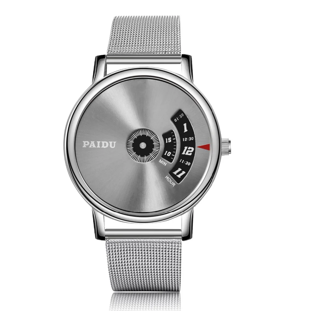 

Paidu Popular Fashion Turntable Watches Steel Mesh Sport Watch Men Watch Luxury Silver Watches Quartz Clock Hour reloj hombre