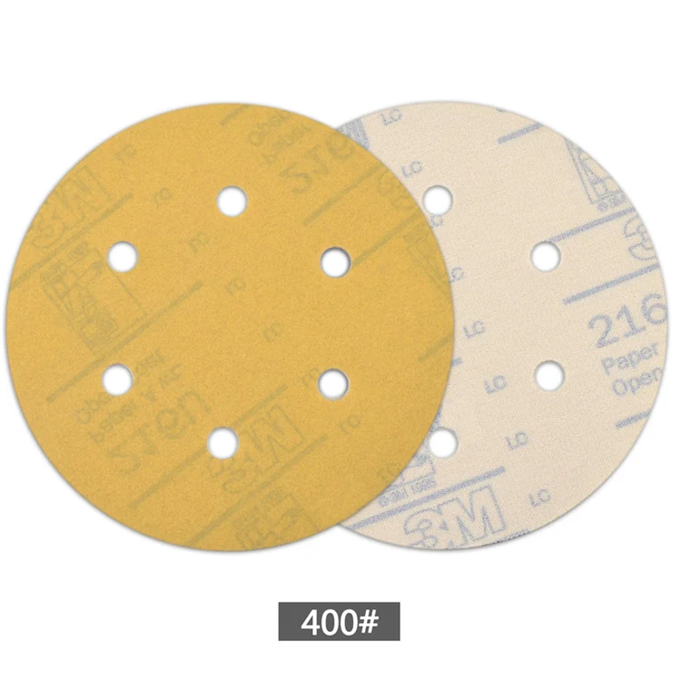 POLIWELL 5PCS 6 Inch 17-Hole Waterproof Sandpaper for Hook and Loop Sanding Pad Car Polishing Grinder Sander Yellow Sanding Disc